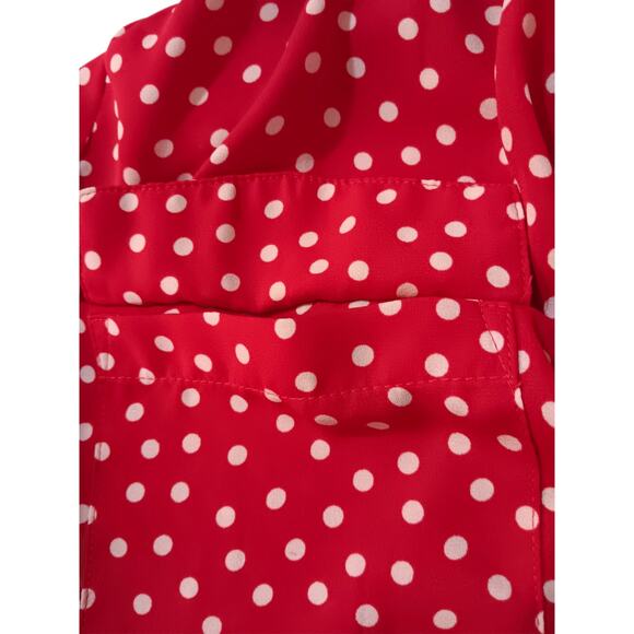 ANN‎ TAYLOR Classic Dressy Career Blouse Top Large Pockets Red Beige Polka Dots - Picture 6 of 9